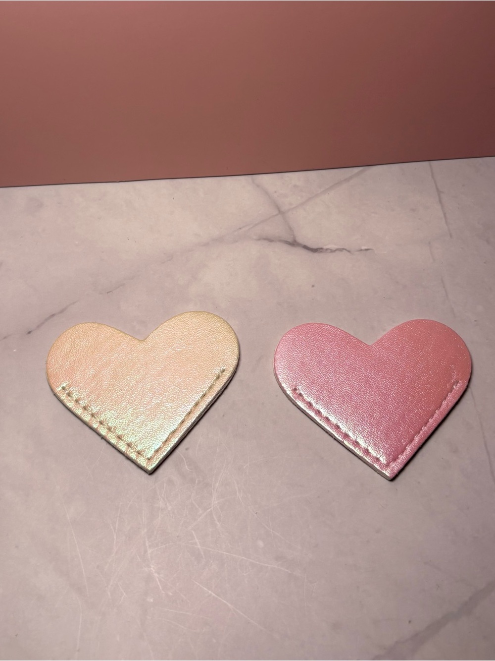 🩷 Pink and White/Cream Iridescent PU Leather Heart Shaped Corner Bookmarks - 2